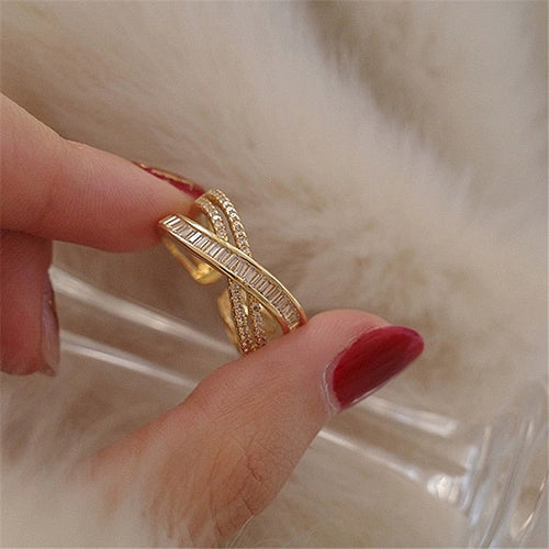 New Exquisite Cross Opening Ring Fashion Temperament Simple Ring Elegant Ladies Jewelry